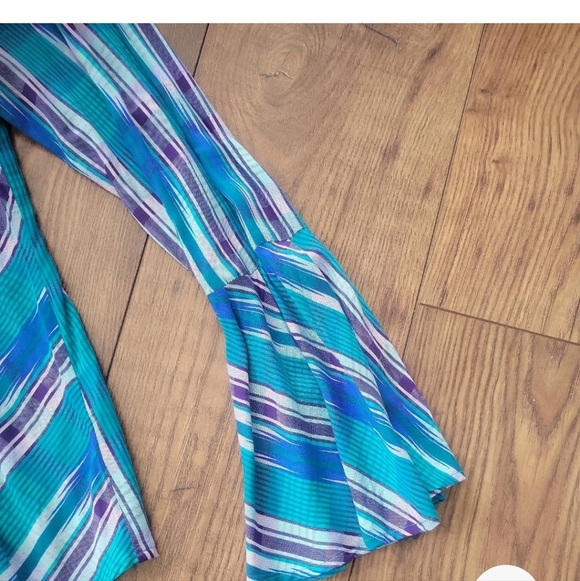 Wrangler Retro Teal & Purple Western Bell Sleeve Southern Pearl Snap Shirt, SZ L - Picture 4 of 6